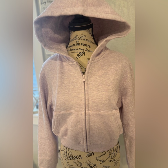 NWT SKIMS Cotton Fleece Cropped Zip-Up Hoodie-Purple Heather-Large - Picture 5 of 15